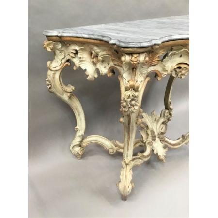 Premium! Italienischer Rokoko-Konsolentisch mit blautürkisfarbener Marmorplatte Massivholz um 1760 antik