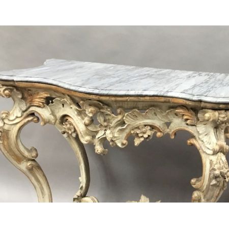 Premium! Italienischer Rokoko-Konsolentisch mit blautürkisfarbener Marmorplatte Massivholz um 1760 antik