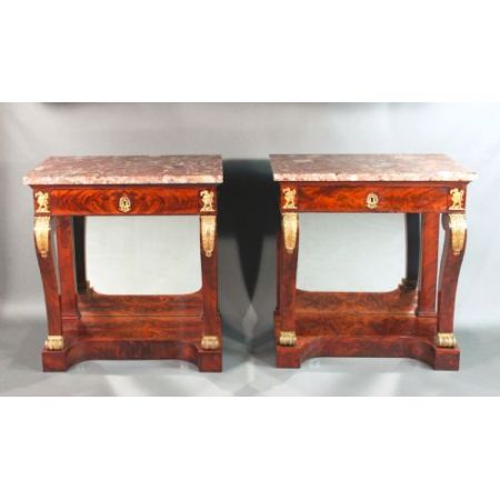 Premium! Antikes Paar französischer Empire-Konsolentische aus Mahagoni