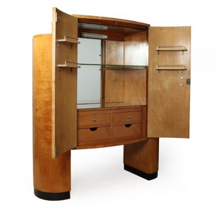 Antiker Art-Deco-Cocktailschrank aus Bergahorn um 1930