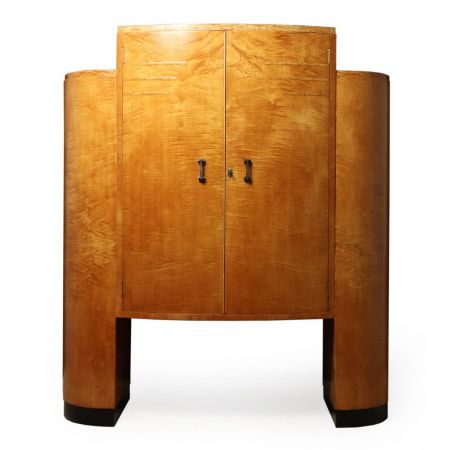 Antiker Art-Deco-Cocktailschrank aus Bergahorn um 1930