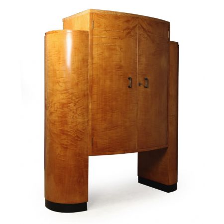 Antiker Art-Deco-Cocktailschrank aus Bergahorn um 1930