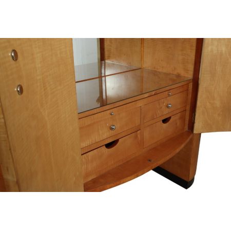 Antiker Art-Deco-Cocktailschrank aus Bergahorn um 1930