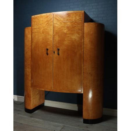 Antiker Art-Deco-Cocktailschrank aus Bergahorn um 1930