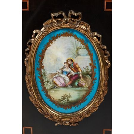 Premium! Antike französische ebonisierte Anrichte mit großer Plakette im Sevres-Stil