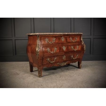 Ovale Louis XV.-Kommode mit Marmorplatte aus Königsholz Massivholz 1760 antik