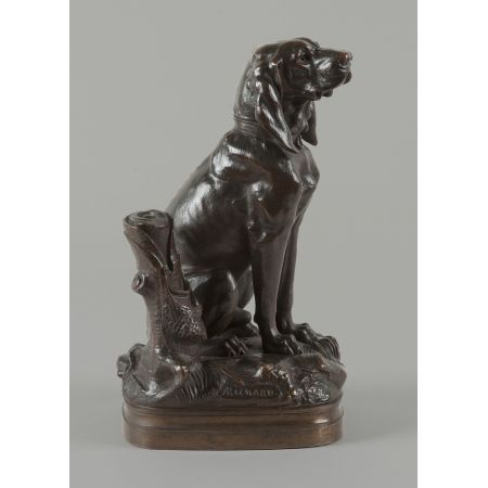 Antike französische Bronzeskulptur eines Jagdhundes