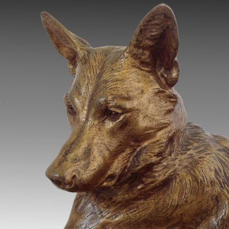 Antike Bronzeskulptur eines Deutschen Schäferhundes von Louis Riché