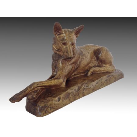 Antike Bronzeskulptur eines Deutschen Schäferhundes von Louis Riché