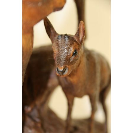 Antikes Figurenpaar Steinböcke mit Glasaugen aus Lindenholz Massivholz um 1890 