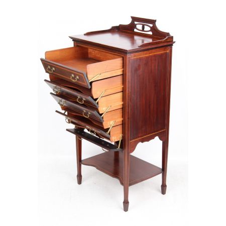 Antiker, edwardianischer Musikschrank aus Mahagoni Massivholz um 1905