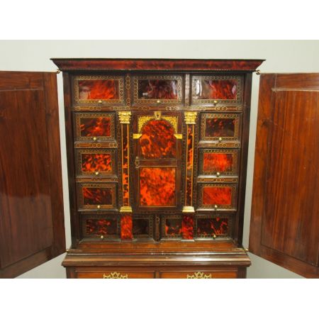 Premium! Antiker flämischer Cocktailschrank aus Mahagoni und Schildpatt