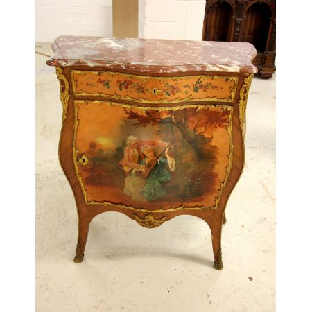  Antike Kommode aus französischem Kingwood-Marmor aus dem 19. Jahrhundert mit Vernis Martin bemalten Paneelen