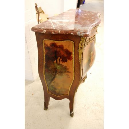  Antike Kommode aus französischem Kingwood-Marmor aus dem 19. Jahrhundert mit Vernis Martin bemalten Paneelen