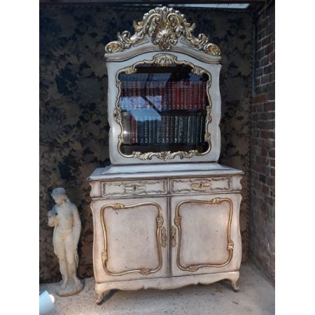 Antiker bemalter und geschnitzte vergoldete Bücherschrank aus dem 19. Jahrhundert