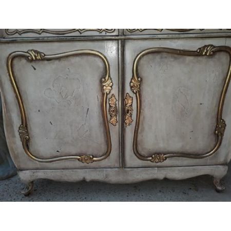 Antiker bemalter und geschnitzte vergoldete Bücherschrank aus dem 19. Jahrhundert