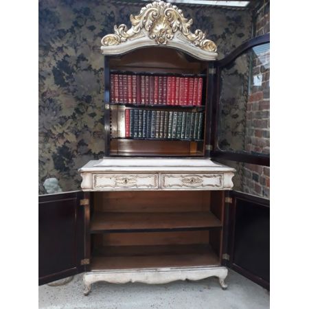 Antiker bemalter und geschnitzte vergoldete Bücherschrank aus dem 19. Jahrhundert