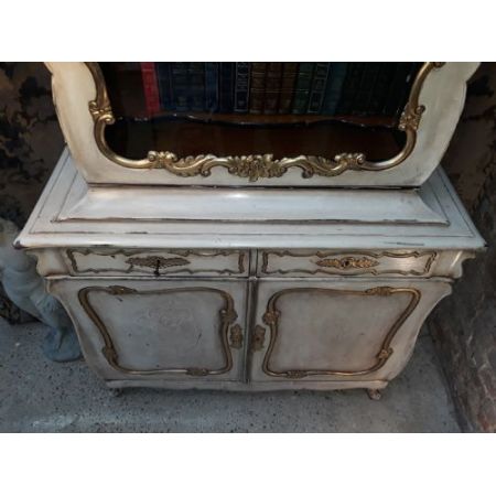 Antiker bemalter und geschnitzte vergoldete Bücherschrank aus dem 19. Jahrhundert