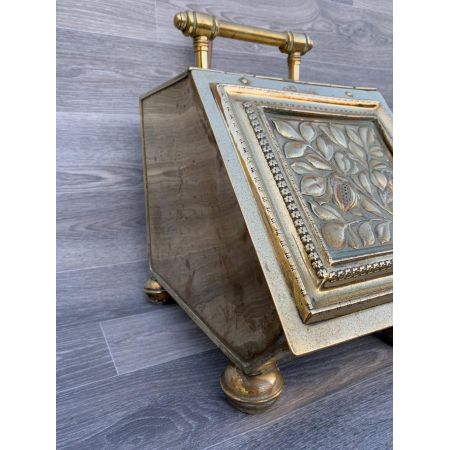 Antike hochwertige Messing-Kohle-Box mit originaler Auskleidung und Kohleschaufel