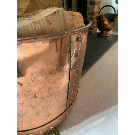 Großer viktorianischer Kupfereimer zur Holzaufbewahrung