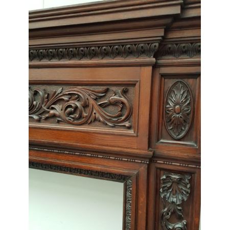 Antike viktorianische geschnitzte Eichenholz Kaminumrandung