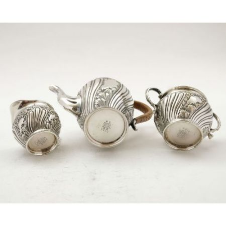 Versilbertes, viktorianisches Batchelors Teeset mit Innevergoldung, antik 1890