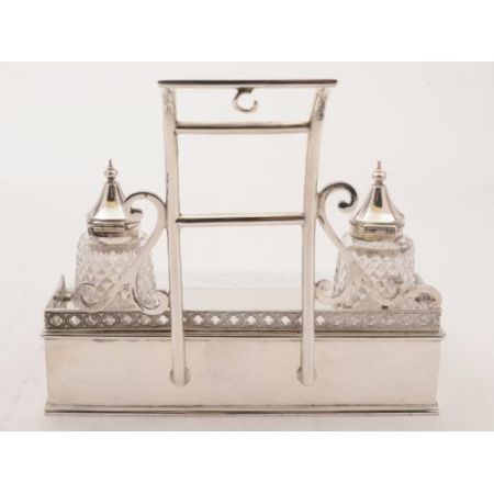 Antiker, viktorianischer, versilberter Tintenständer von ca 1868