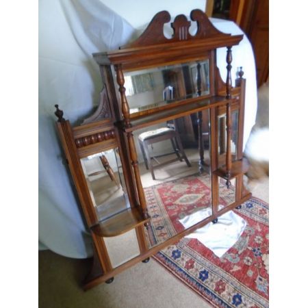 Antiker edwardianischer Overmantle / Spiegel aus Walnussholz