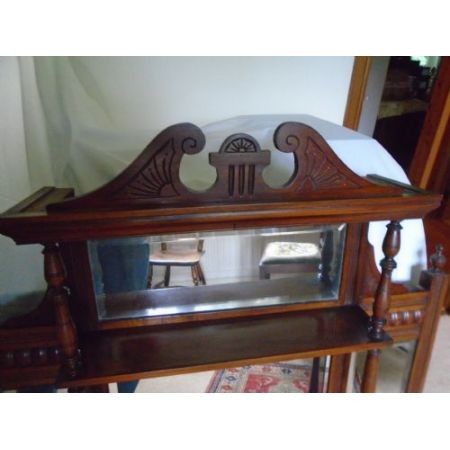 Antiker edwardianischer Overmantle / Spiegel aus Walnussholz