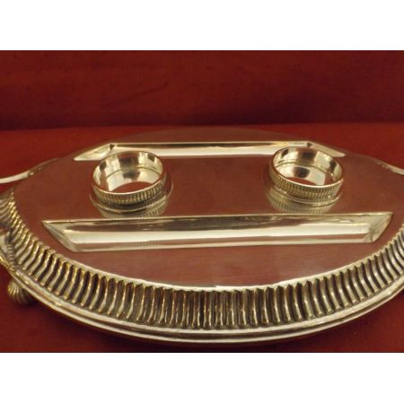 Antiker, edwardianischer, versilberter Tintenständer mit Glasflaschen