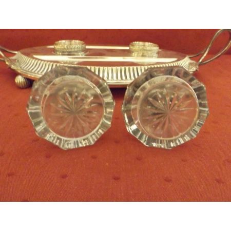 Antiker, edwardianischer, versilberter Tintenständer mit Glasflaschen