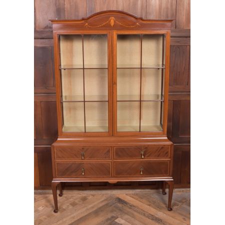 Antike edwardianische eingelegte Mahagoni Vitrine