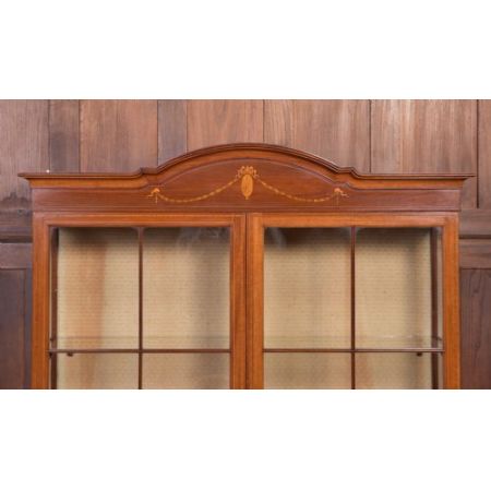 Antike edwardianische eingelegte Mahagoni Vitrine