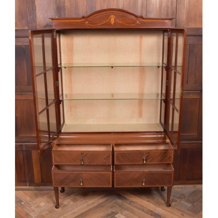 Antike edwardianische eingelegte Mahagoni Vitrine