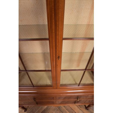 Antike edwardianische eingelegte Mahagoni Vitrine