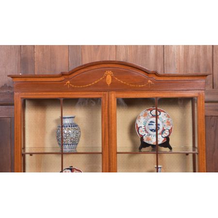 Antike edwardianische eingelegte Mahagoni Vitrine