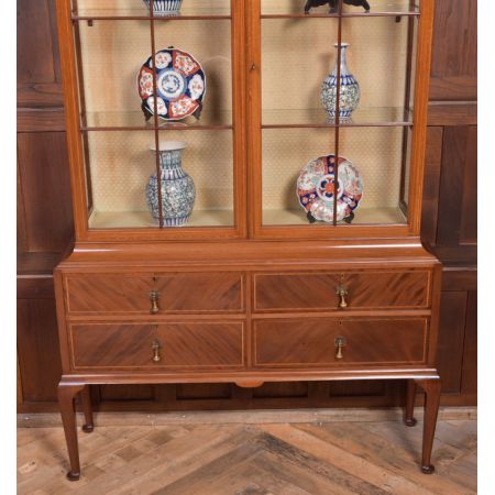 Antike edwardianische eingelegte Mahagoni Vitrine