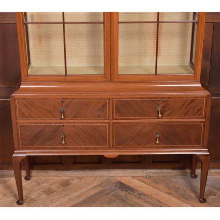 Antike edwardianische eingelegte Mahagoni Vitrine