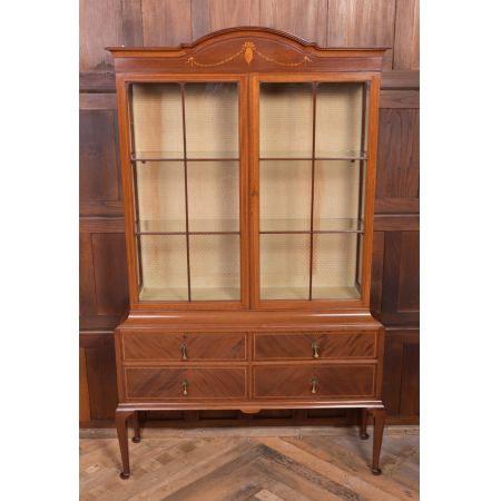 Antike edwardianische eingelegte Mahagoni Vitrine