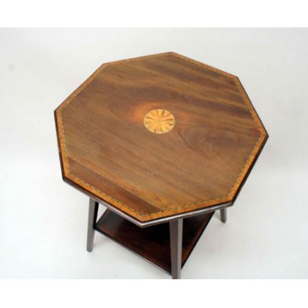 Antiker edwardianischer achteckiger Inlaid Wein- oder Beistelltisch aus massivem Mahagoni