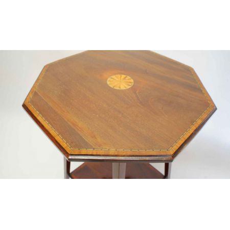 Antiker edwardianischer achteckiger Inlaid Wein- oder Beistelltisch aus massivem Mahagoni