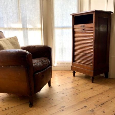 Antiker französischer Eichen-Tambour-Aktenschrank