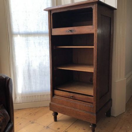 Antiker französischer Eichen-Tambour-Aktenschrank