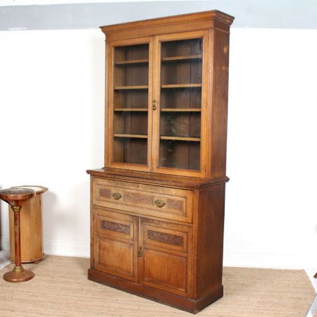 Großer antiker Eichenholz Bücherschrank aus der edwardianischen Epoche