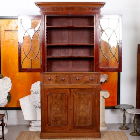 Antiker Glasierter Mahagoni Bücherschrank aus dem 19. Jahrhundert