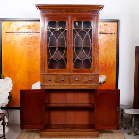 Antiker Glasierter Mahagoni Bücherschrank aus dem 19. Jahrhundert