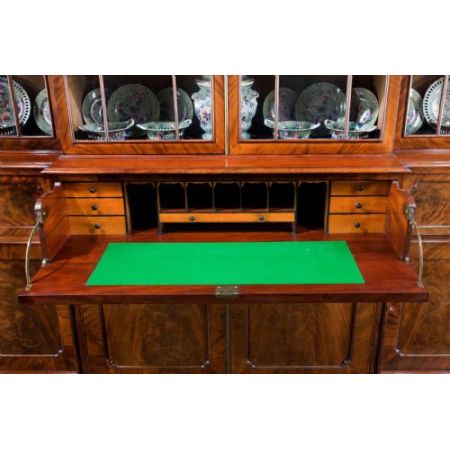 Antiker Regency Breakfront Bücherschrank mit Sekretär-Schublade aus Mahagoni Massivholz