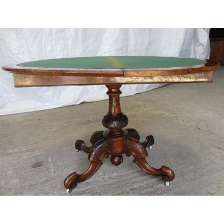 Antiker demi lune Games Table aus Wurzelnussholz Massivholz 19. Jahrhundert