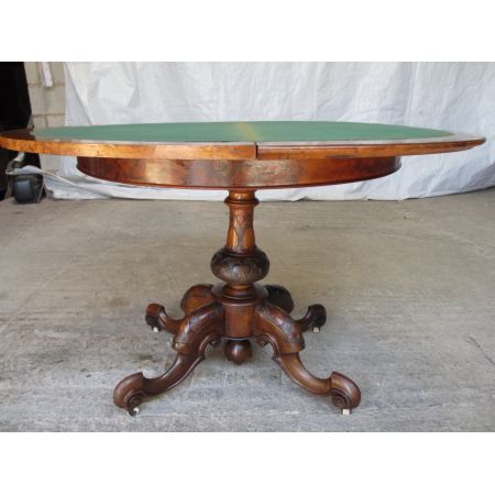 Antiker demi lune Games Table aus Wurzelnussholz Massivholz 19. Jahrhundert