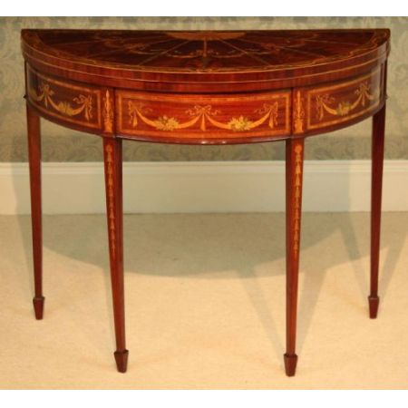 Antiker demi lune Games Table aus Mahagoni Massivholz 1890